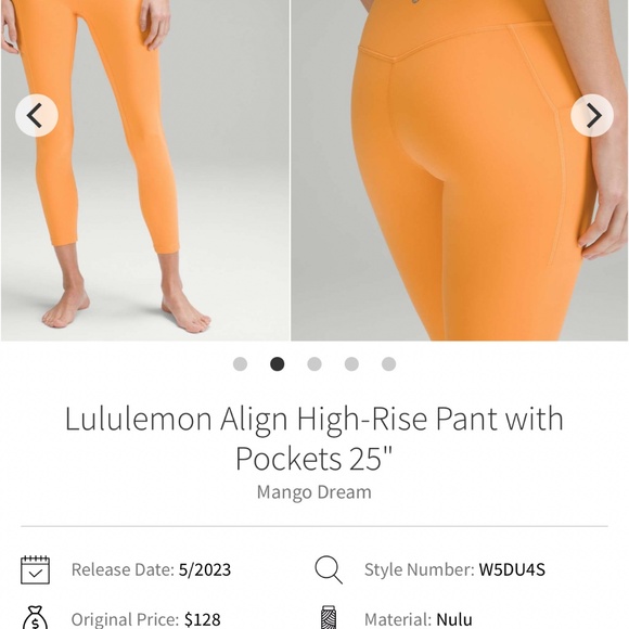 Lululemon Align high rise WITH POCKETS *MANGO DREAM - Picture 2 of 8
